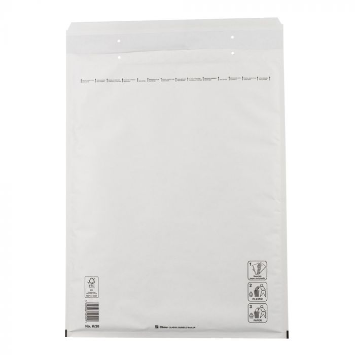 FSC Papier: Witte luchtkussen envelop K-20 tearstrip (A3), binnenmaat in MM: 300 x 455